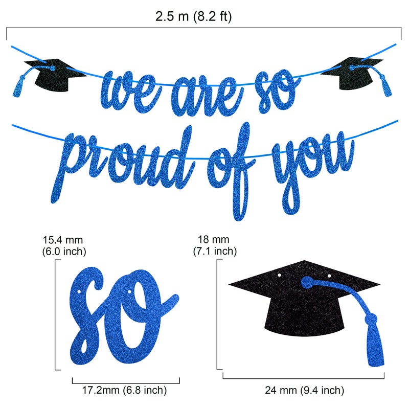 Gexolenu Blue We are So Proud of You, Class of 2025 Graduation Theme Party Decoration Banner, Congrats Grad Banner, Black Glitter Graduation Banner, 2025 Black Congratulations Grad Party Decorations - Image 2
